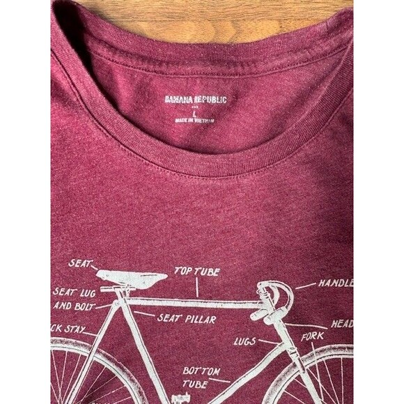 Men's Banana Republic Bicycle Diagram Parts Burgundy Graphic T Shirt Size LRG - Picture 3 of 6